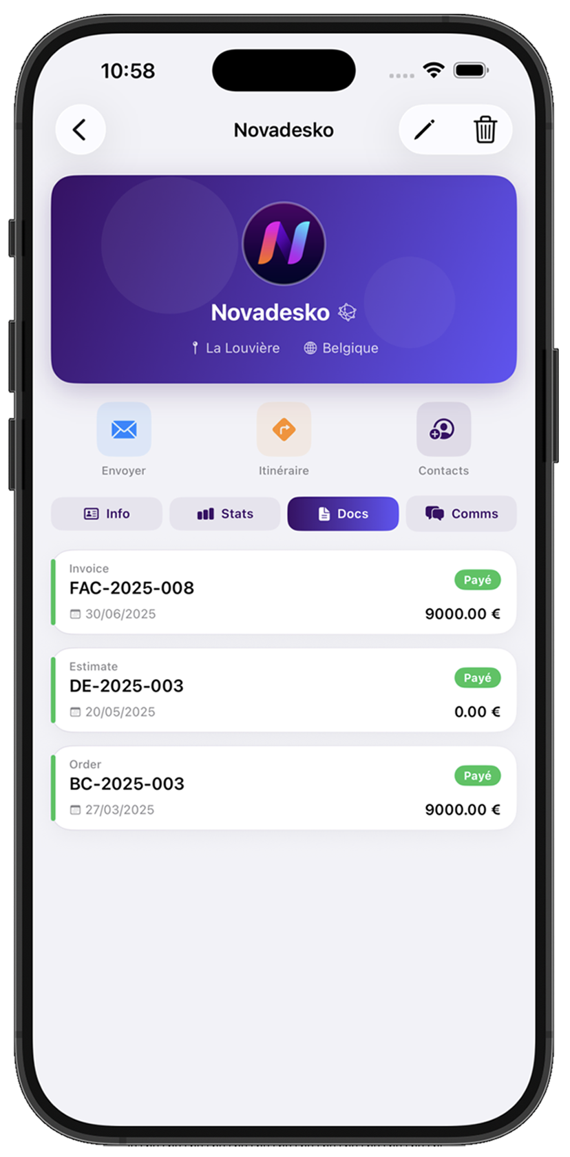 Carnet client mobile Novadesko